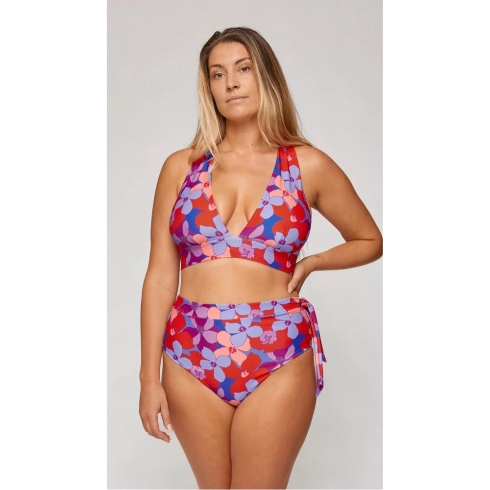 Wild Isles Floral 2 Halter Tops Bikini Set High Waisted 14/16 Curvy Busty